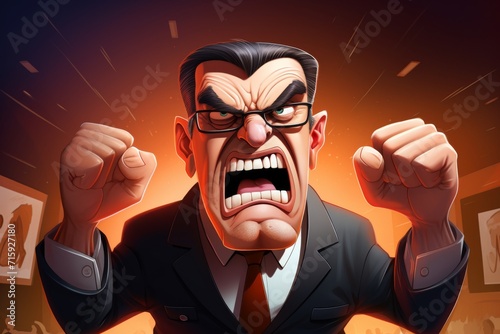 Angry and scary cartoon boss at the office photo