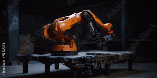 Special equipment of the future. Generative AI. Robots in production. Advanced high precision robot. Fully automated modern assembly line. Production line with industrial robots at modern factory.
