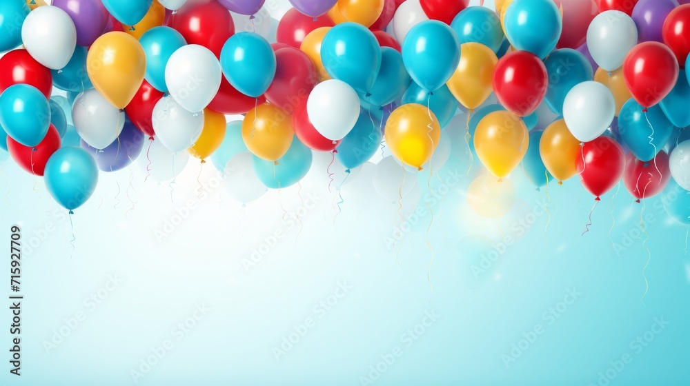 Colorful balloons on a blue background. Happy birthday, party, celebration theme Colorful balloons on a blue background. Happy birthday, party, celebration theme