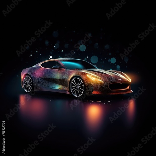 Translucent car on a dark background  gradient transition of the color spectrum  pointillism