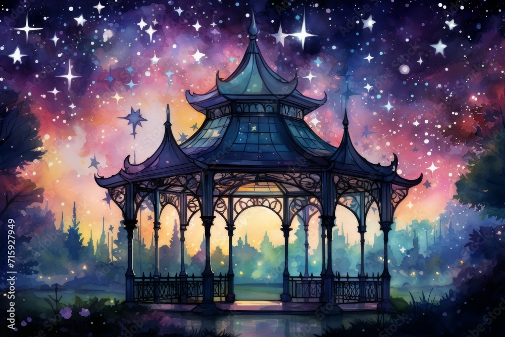Fototapeta premium Whimsical starlight gazebos - Generative AI