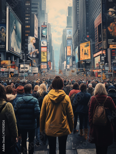 a large crowd of people in the city, created with Generative AI technology