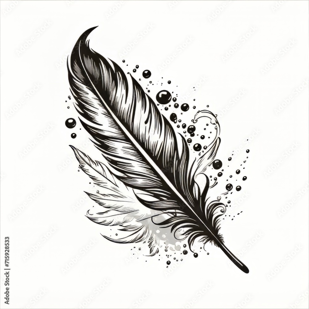 feather pen and ink - obrazy, fototapety, plakaty 
