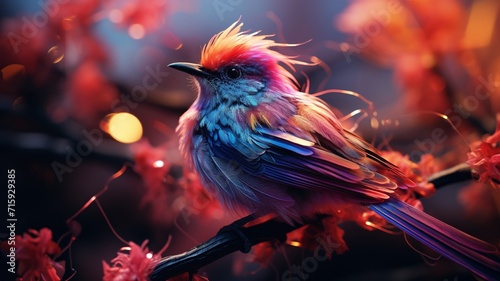 A rhyming bird sits on a branch in a fantasy picture Ai generated art photo