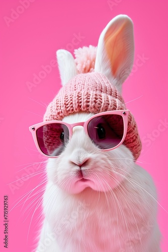 Stylish Bunny with Sunglasses and Pink Hat
