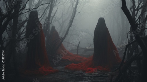 A group of ghosts in a dark forest image Ai generated art