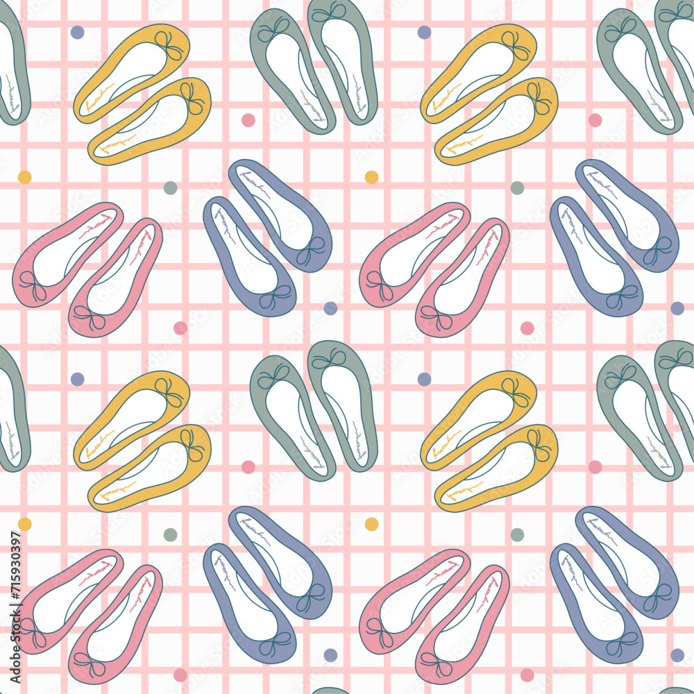 Vector illustration pattern shoes, ballet shoes, flat platform, no heel. Vector illustration pattern shoes, ballet shoes, flat platform, no heel.