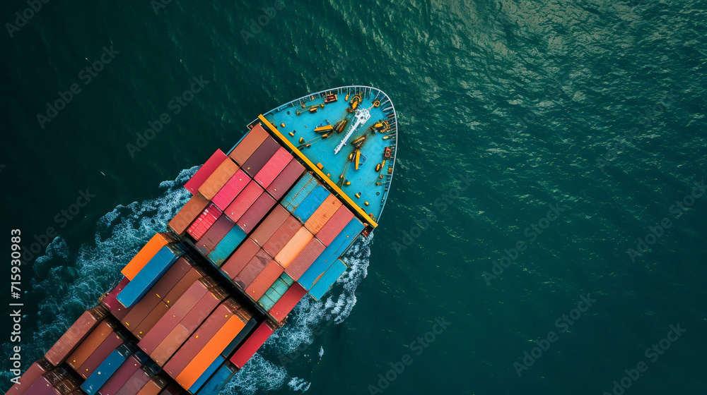 Ocean Odyssey: A Majestic Aerial Dance of Container Cargo Ship. Generative AI