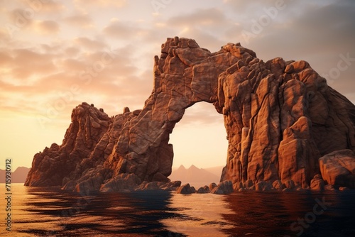Mesmerizing Rocky Arch Formation Glowing in Warm Evening Light.