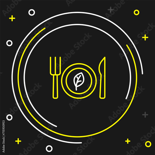 Line Vegan food diet icon isolated on black background. Organic, bio, eco symbol. Vegan, no meat, lactose free, healthy, fresh and nonviolent food. Colorful outline concept. Vector
