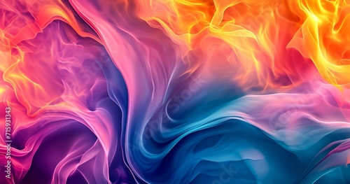 A mesmerizing blend of vibrant hues swirl together in a hypnotic fractal masterpiece, evoking feelings of joy and wonder in this abstract painting photo