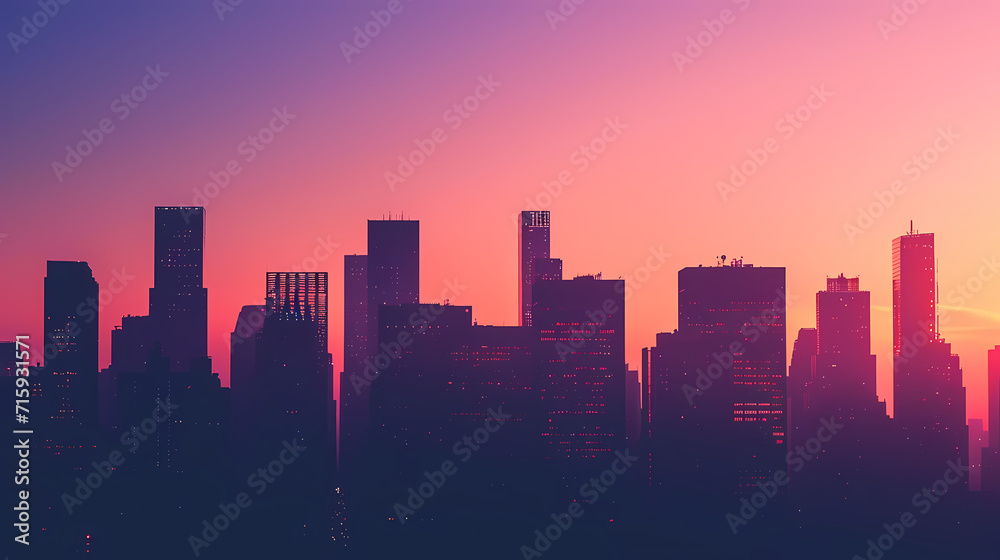 Business District Silhouette Against the Backdrop of a Sunset Skyline