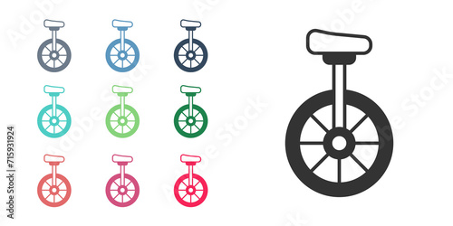 Black Unicycle or one wheel bicycle icon isolated on white background. Monowheel bicycle. Set icons colorful. Vector