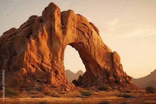 Mesmerizing Rocky Arch Formation Glowing in Warm Evening Light.