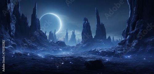Mesmerizing surreal rock formations illuminated by the soft glow of moonlight.