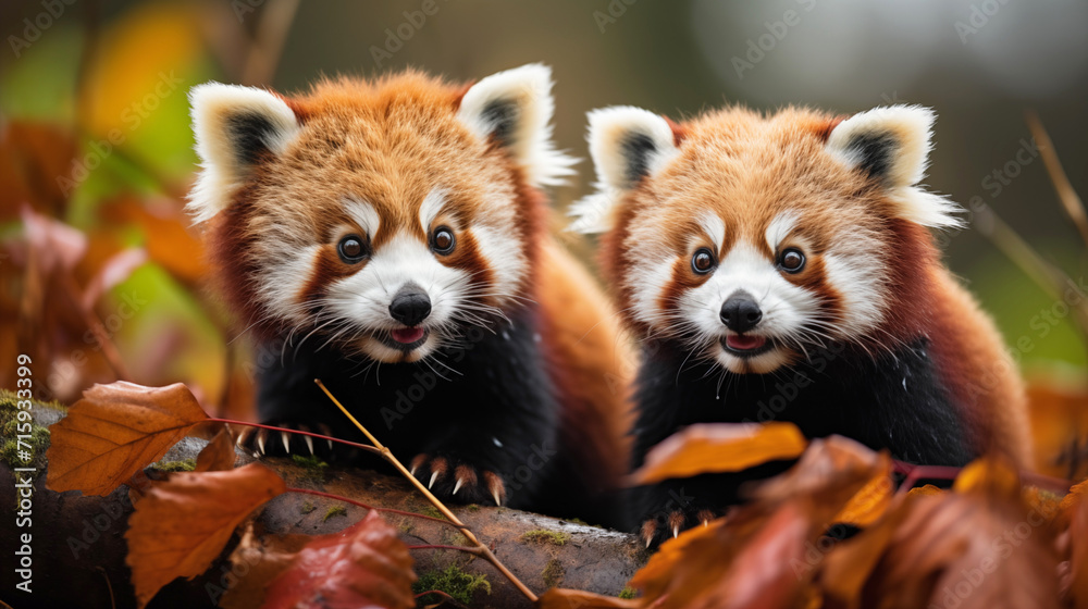 Obraz premium Captivating Pair of Red Pandas Frolicking