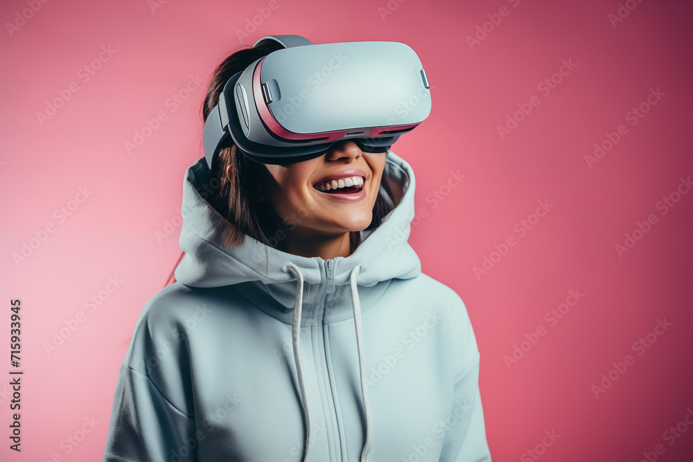 Young Female VR Developer with Virtual Reality Headset