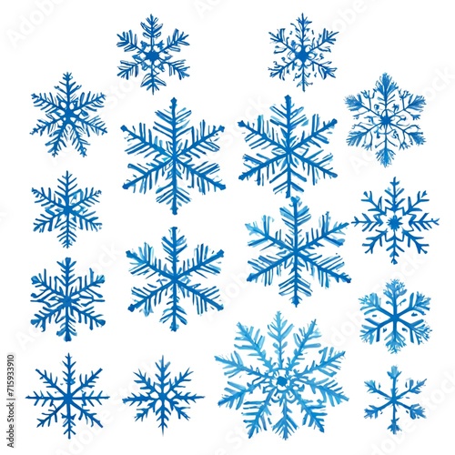 Different Shapes of Snowflakes isolated on white background. Macro photo of real snow crystals. Snowflakes Background isolated on White Background. Snowflakes in different shapes look like beautiful.