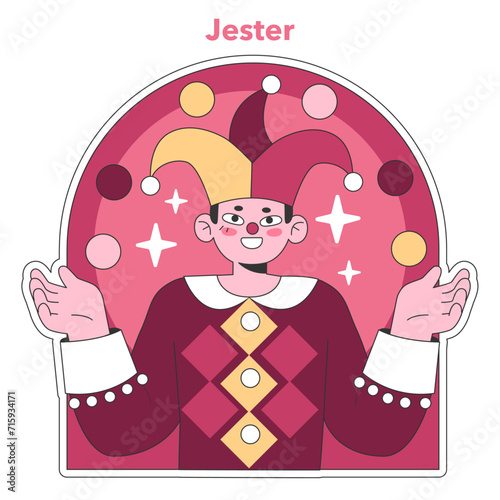 Personality psychological archetype. Character characteristics. Jester collective unconscious prototype. Flat vector illustration