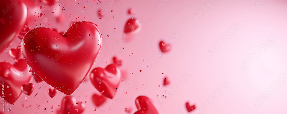 valentines day background with pink and red hearts