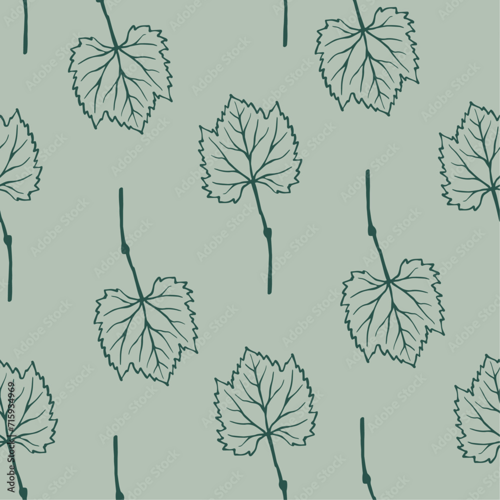 Obraz premium Seamless pattern with botanical elements,leaf sketches.Vector graphics
