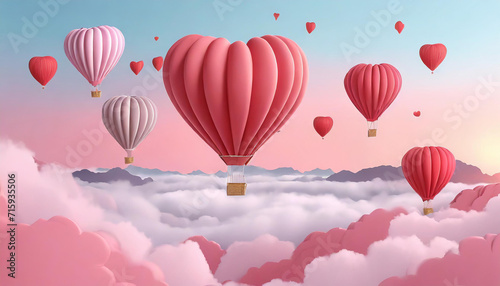 a painting of hot air balloons floating in the sky above the water