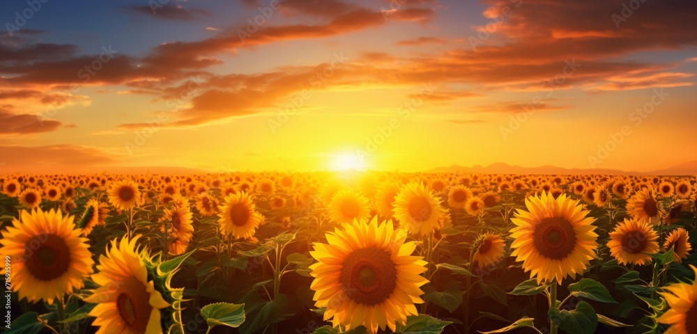 Mesmerizing view of a Sunflower Field under the Soft Glow of the Evening Sun.