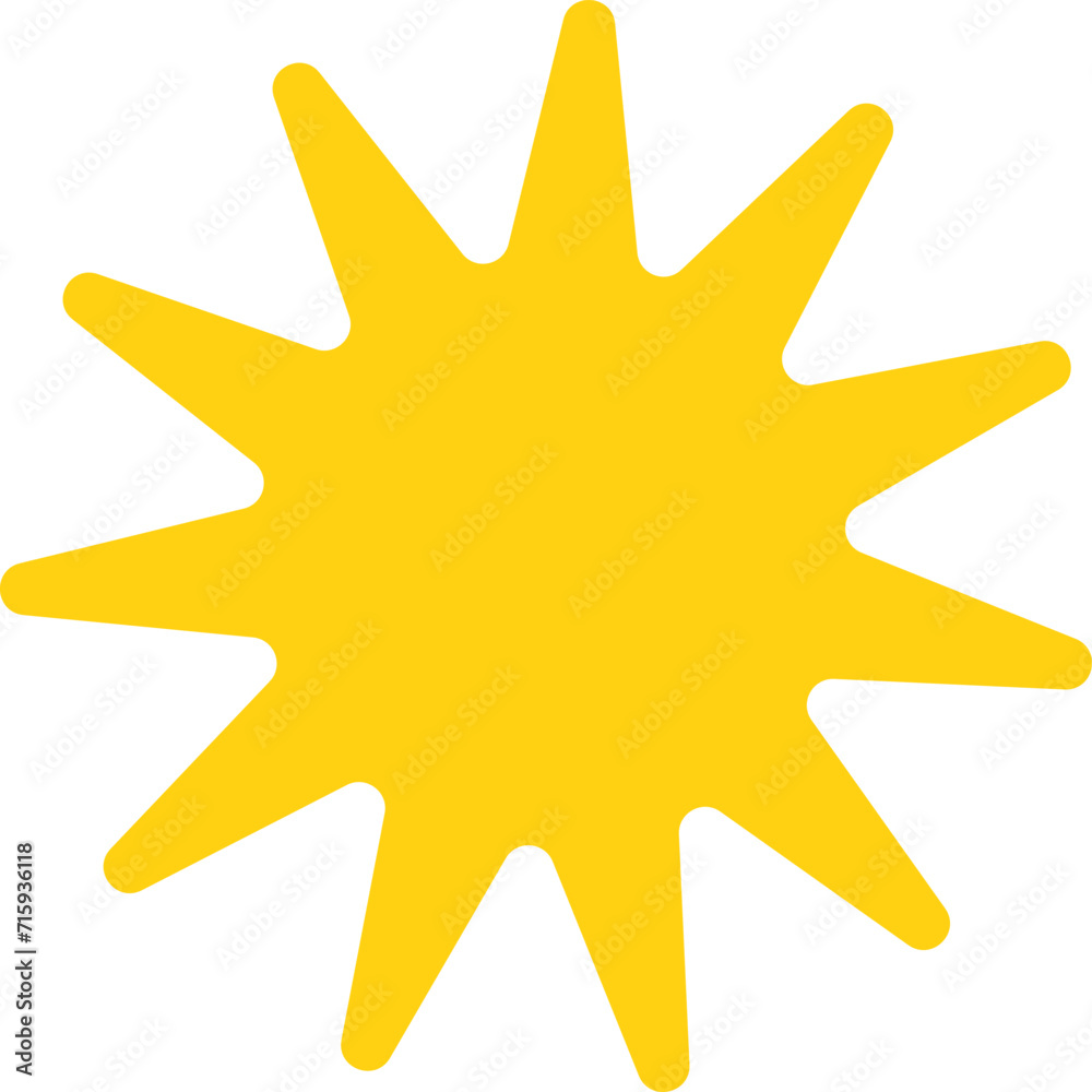 Vector cartoon yellow sun. Shining light rays. Summer Isolated vector illustration. Vector cartoon yellow sun. Shining light rays. Summer Isolated vector illustration.