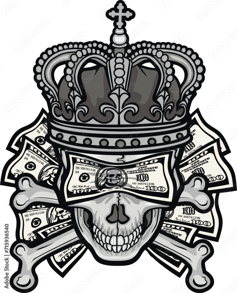 dollar banknote with skull, grunge vintage design t shirts