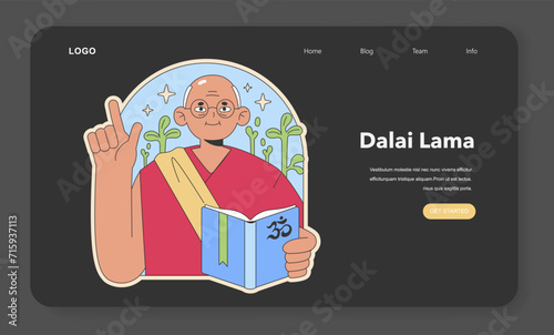 Dalai Lama illustration. Spiritual leader sharing wisdom, a symbolic figure of Buddhist teachings. Flat vector illustration.