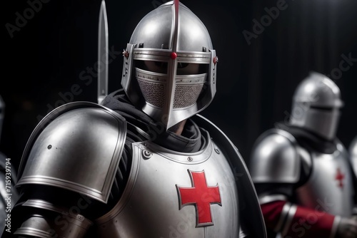 Knight Templars with red Cross. Generated AI