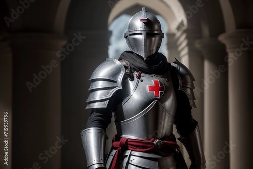 Knight Templar with red Cross. Crusade Knight Templar. Generated AI