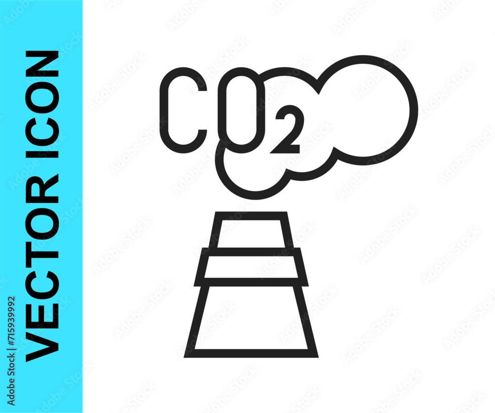 Black line CO2 emissions in cloud icon isolated on white background. Carbon dioxide formula, smog pollution concept, environment concept. Vector Black line CO2 emissions in cloud icon isolated on white background. Carbon dioxide formula, smog pollution concept, environment concept. Vector