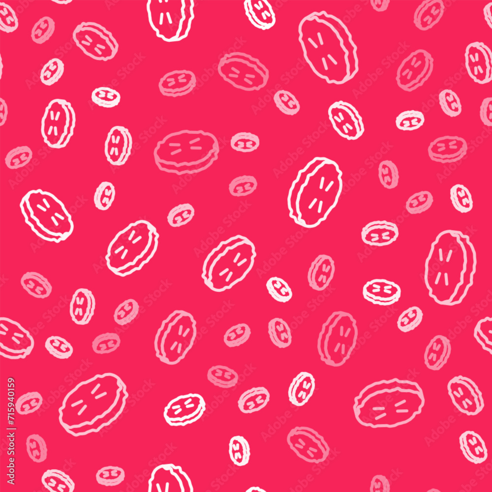 White line Homemade pie icon isolated seamless pattern on red background. Vector White line Homemade pie icon isolated seamless pattern on red background. Vector