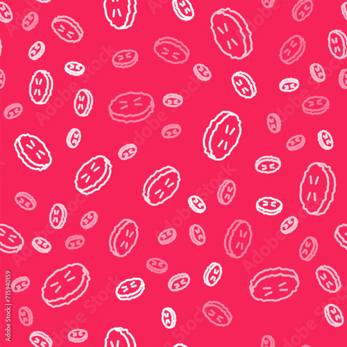 White line Homemade pie icon isolated seamless pattern on red background. Vector