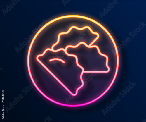 Glowing neon line Dumpling icon isolated on black background. Traditional chinese dish. Vector