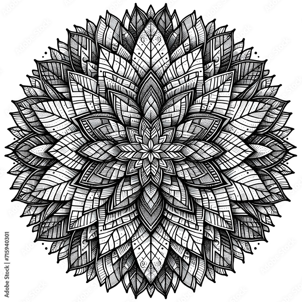 Obraz premium AI generated illustration of mandala-like patterns in black and white line art style