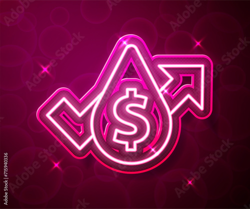 Glowing neon line Oil price increase icon isolated on red background. Oil industry crisis concept. Vector