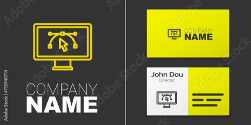 Logotype line Computer display with vector design program icon isolated on isolated on grey background. Photo editor software with user interface. Logo design template element. Vector