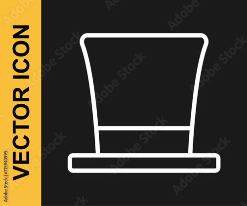 White line Cylinder hat icon isolated on black background. Vector
