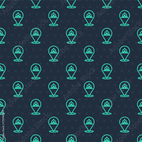 Green line Circus tent icon isolated seamless pattern on blue background. Carnival camping tent. Amusement park. Vector