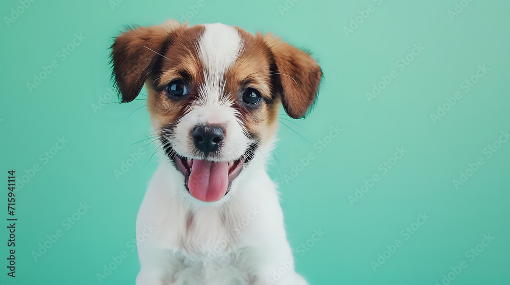 puppy dog on a green pastel background
