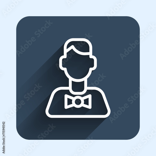 White line Casino dealer icon isolated with long shadow background. Casino croupier. Blue square button. Vector