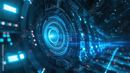 sci fi futuristic futuristic sci fi tunnel. neon tunnel background, 3 d rendering rendering created with Generative AI photo