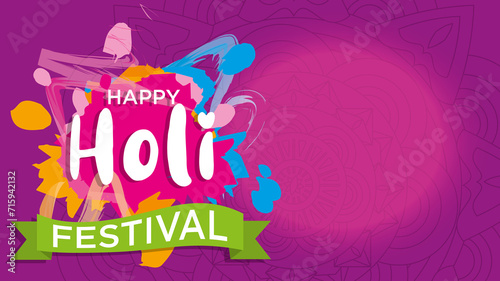 horizontal invitation on happy holi festival vector on purple background