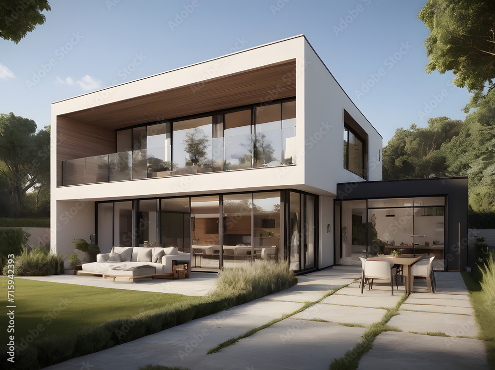 Architectural Brilliance 3D Rendering of a Model House. Generative AI