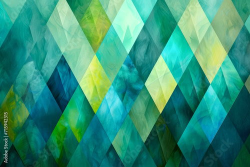 background with a pattern of overlapping diamonds in shades of green and blue