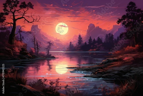 Serene twilight lakes - Generative AI
