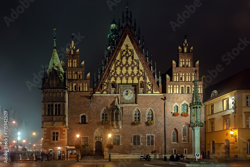 Night view of Wroclaw Town Hall in Wroclaw, Poland