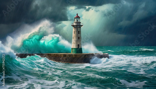 Sztorm nad oceanem, burza, obraz dekoracja generative ai © Elżbieta Kaps